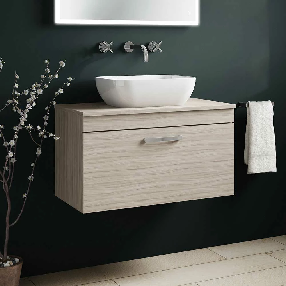 Emily 800mm Wall Mounted 1 Drawer Unit And Countertop - Natural Oak - No Basin 7 Emily 800mm Wall Mounted 1 Drawer Unit And Countertop - Natural Oak - No Basin - Image 5
