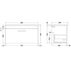 Emily 800mm Wall Mounted 1 Drawer Unit And Countertop - Natural Oak - No Basin 27 Emily 800mm Wall Mounted 1 Drawer Unit And Countertop - Natural Oak - No Basin -TAP WAREHOUSE Shop emily 800 wall 1 drawer unit countertop technical