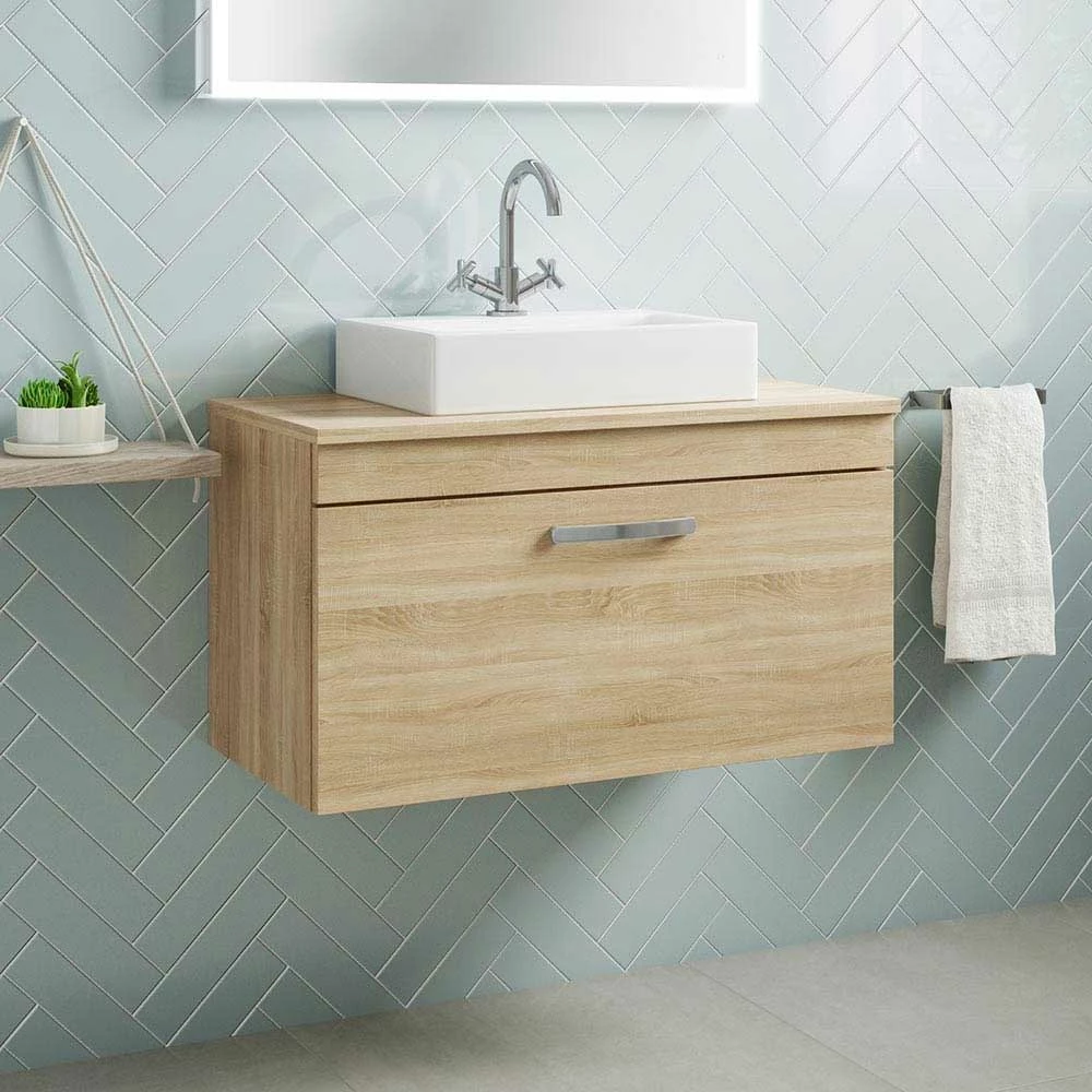 Emily 800mm Wall Mounted 1 Drawer Unit And Countertop - Natural Oak - No Basin 5 Emily 800mm Wall Mounted 1 Drawer Unit And Countertop - Natural Oak - No Basin - Image 3