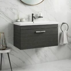 Emily 800mm Wall Mounted 1 Drawer Vanity Unit & Mid-Edged Basin - Gloss White