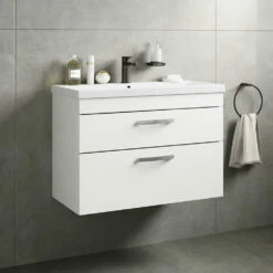 Emily 800mm Wall Mounted 2 Drawer Vanity Unit & Minimalist Basin - Gloss White