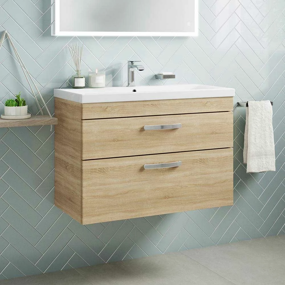 Emily 800mm Wall Mounted 2 Drawer Vanity Unit & Minimalist Basin - Gloss White 4 Emily 800mm Wall Mounted 2 Drawer Vanity Unit & Minimalist Basin - Gloss White - Image 2