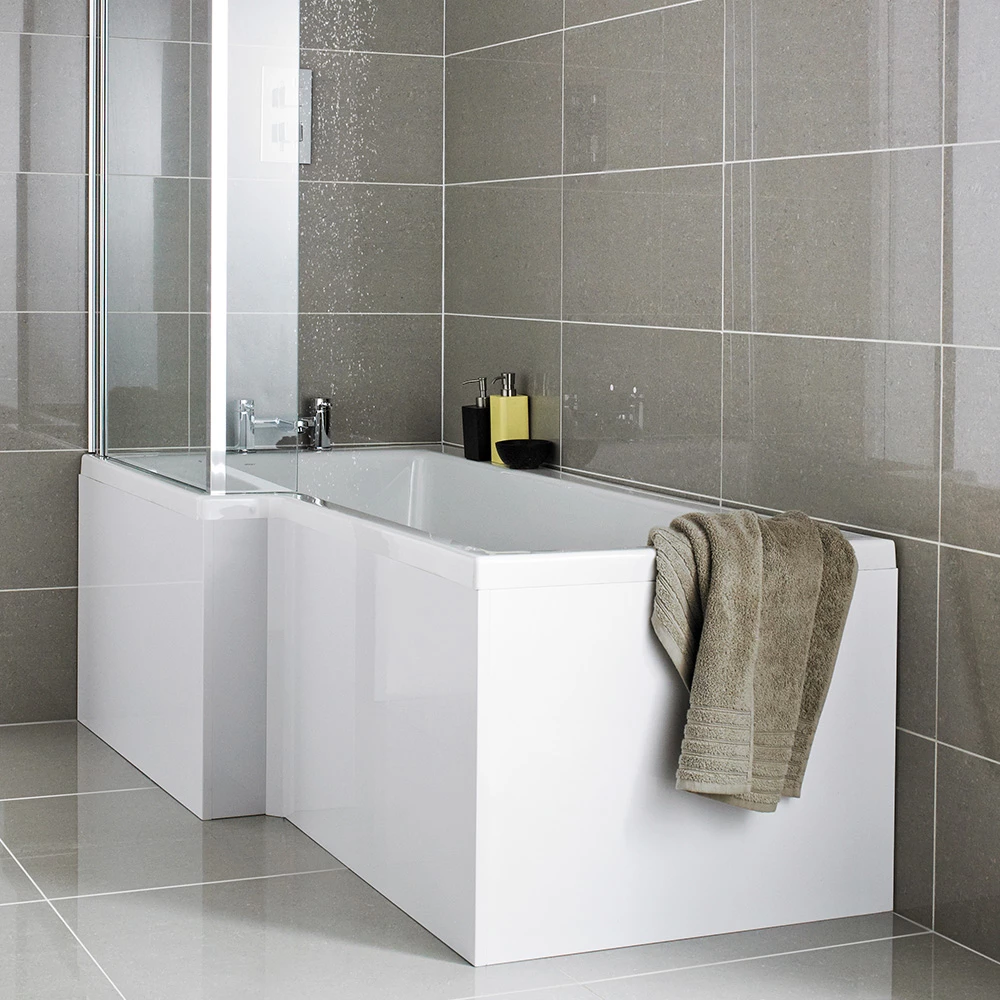 Emily L-Shaped Square End Bath Panel - Gloss Grey Mist 3 Emily L-Shaped Square End Bath Panel - Gloss Grey Mist