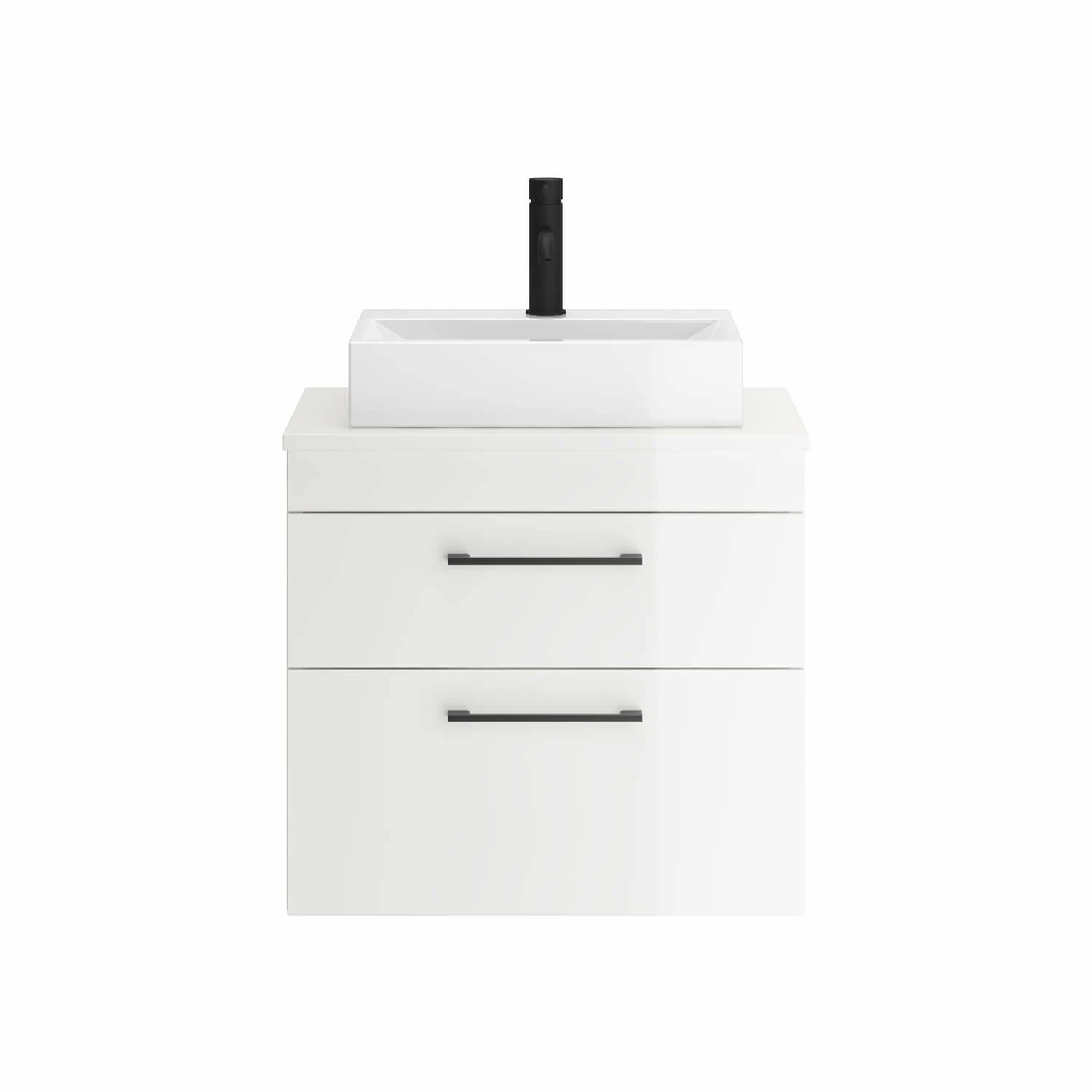Emily 500mm Gloss White Wall Mounted 2 Drawer Vanity Unit And Countertop With Matt Black Handles 4 Emily 500mm Gloss White Wall Mounted 2 Drawer Vanity Unit And Countertop With Matt Black Handles - Image 2
