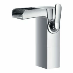 Flova Cascade Mid Height Waterfall Mono Basin Mixer With Clicker Waste