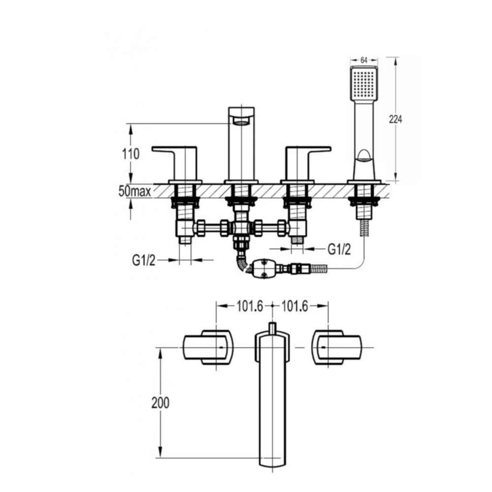 Flova Dekka 4 Hole Deck Mounted Bath Shower Mixer With Pull Out Handset 6 Flova Dekka 4 Hole Deck Mounted Bath Shower Mixer With Pull Out Handset - Image 4