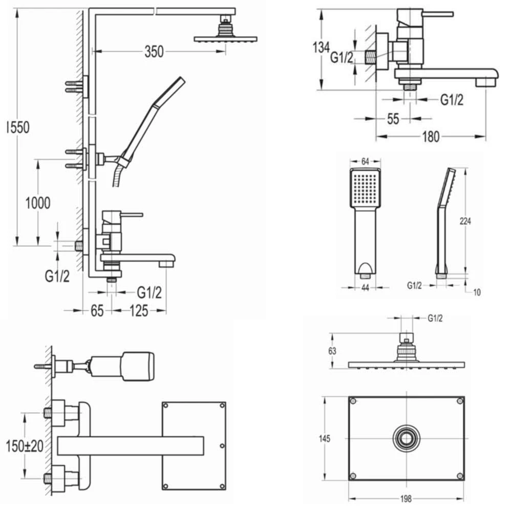 Flova Essence Manual Shower Column With Handset, Overhead Shower & Diverter Bath Spout 7 Flova Essence Manual Shower Column With Handset, Overhead Shower & Diverter Bath Spout - Image 5