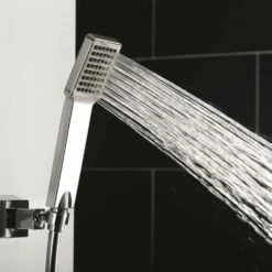 Flova Essence Thermostatic Shower Column With Handset, Overhead Shower & Diverter Bath Spout -TAP WAREHOUSE Shop flova essence square handset