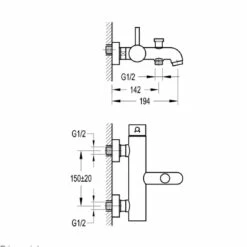 Flova Levo Wall Mounted Single Lever Bath Shower Mixer With Handset Kit 11 Flova Levo Wall Mounted Single Lever Bath Shower Mixer With Handset Kit -TAP WAREHOUSE Shop flova levo wall mounted bath shower mixer tech drawing