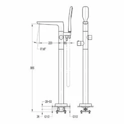 Flova Allore Thermostatic Floorstanding Bath Shower Mixer With Handset Kit -TAP WAREHOUSE Shop flova size drawing alfmbsm