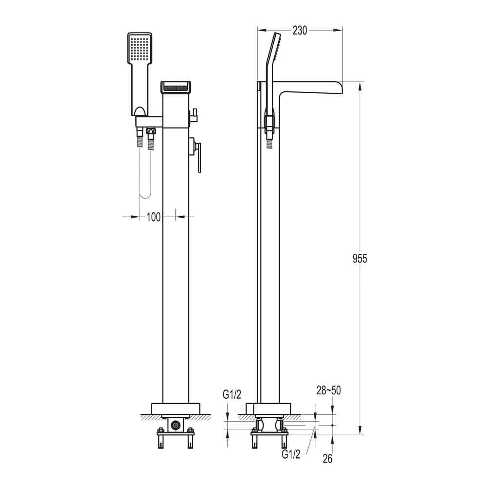 Flova Cascade Floor Standing Waterfall Bath Shower Mixer With Handset Kit 7 Flova Cascade Floor Standing Waterfall Bath Shower Mixer With Handset Kit - Image 5