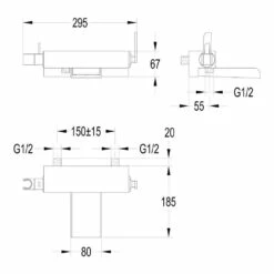 Flova Cascade Wall Mounted Waterfall Bath Shower Mixer With Handset Kit 9 Flova Cascade Wall Mounted Waterfall Bath Shower Mixer With Handset Kit -TAP WAREHOUSE Shop flova size drawing cawmbsm