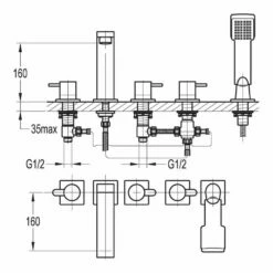 Flova Essence 5 Hole Deck Mounted Bath & Shower Mixer With Pull Out Handset 9 Flova Essence 5 Hole Deck Mounted Bath & Shower Mixer With Pull Out Handset -TAP WAREHOUSE Shop flova size drawing es5hbsm