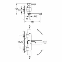 Flova Essence Wall Mounted Bath Shower Mixer With Diverter Spout 11 Flova Essence Wall Mounted Bath Shower Mixer With Diverter Spout -TAP WAREHOUSE Shop flova size drawing esbsmwm