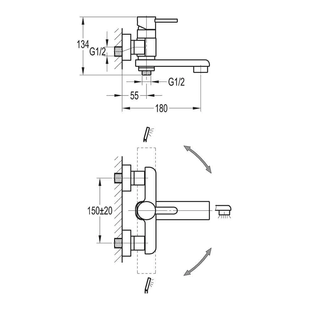Flova Essence Wall Mounted Bath Shower Mixer With Diverter Spout 7 Flova Essence Wall Mounted Bath Shower Mixer With Diverter Spout - Image 5