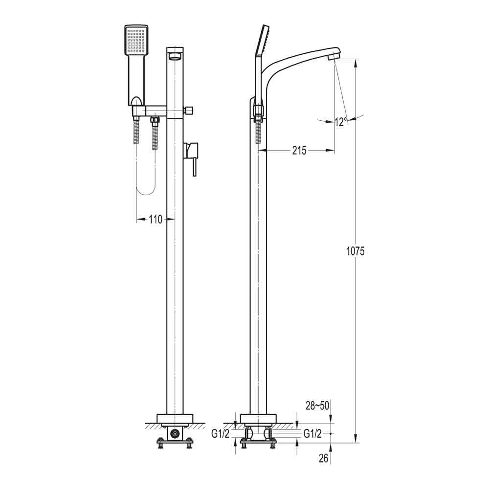 Flova Essence Floorstanding Bath Shower Mixer With Handset 7 Flova Essence Floorstanding Bath Shower Mixer With Handset - Image 5