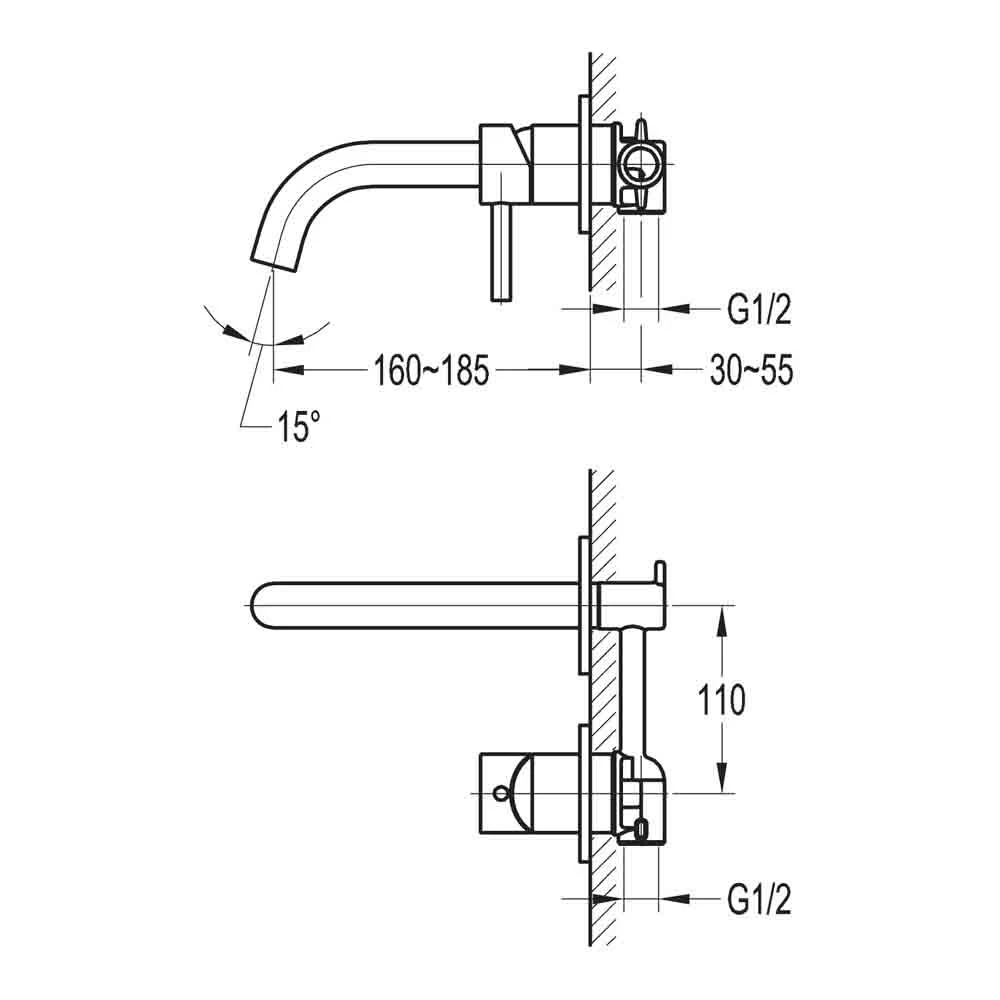Flova Levo 2 Hole Wall Mounted Basin Mixer With Clicker Waste 7 Flova Levo 2 Hole Wall Mounted Basin Mixer With Clicker Waste - Image 5