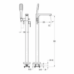 Flova Smart Floor Standing Bath Shower Mixer With Handset Kit -TAP WAREHOUSE Shop flova size drawing smtbsm