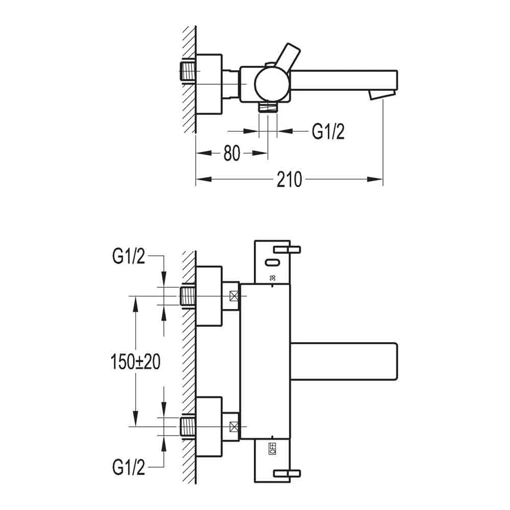Flova STR8 Wall Mounted Thermostatic Bath Shower Mixer With Handset Kit 6 Flova STR8 Wall Mounted Thermostatic Bath Shower Mixer With Handset Kit - Image 4