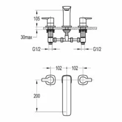 Flova Urban 3 Hole Deck Mounted Bath Filler Tap -TAP WAREHOUSE Shop flova size drawing ur3hbf