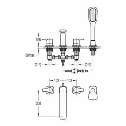 Flova Urban 4 Hole Deck Mounted Bath Shower Mixer With Pull Out Handset -TAP WAREHOUSE Shop flova size drawing ur4hbsm