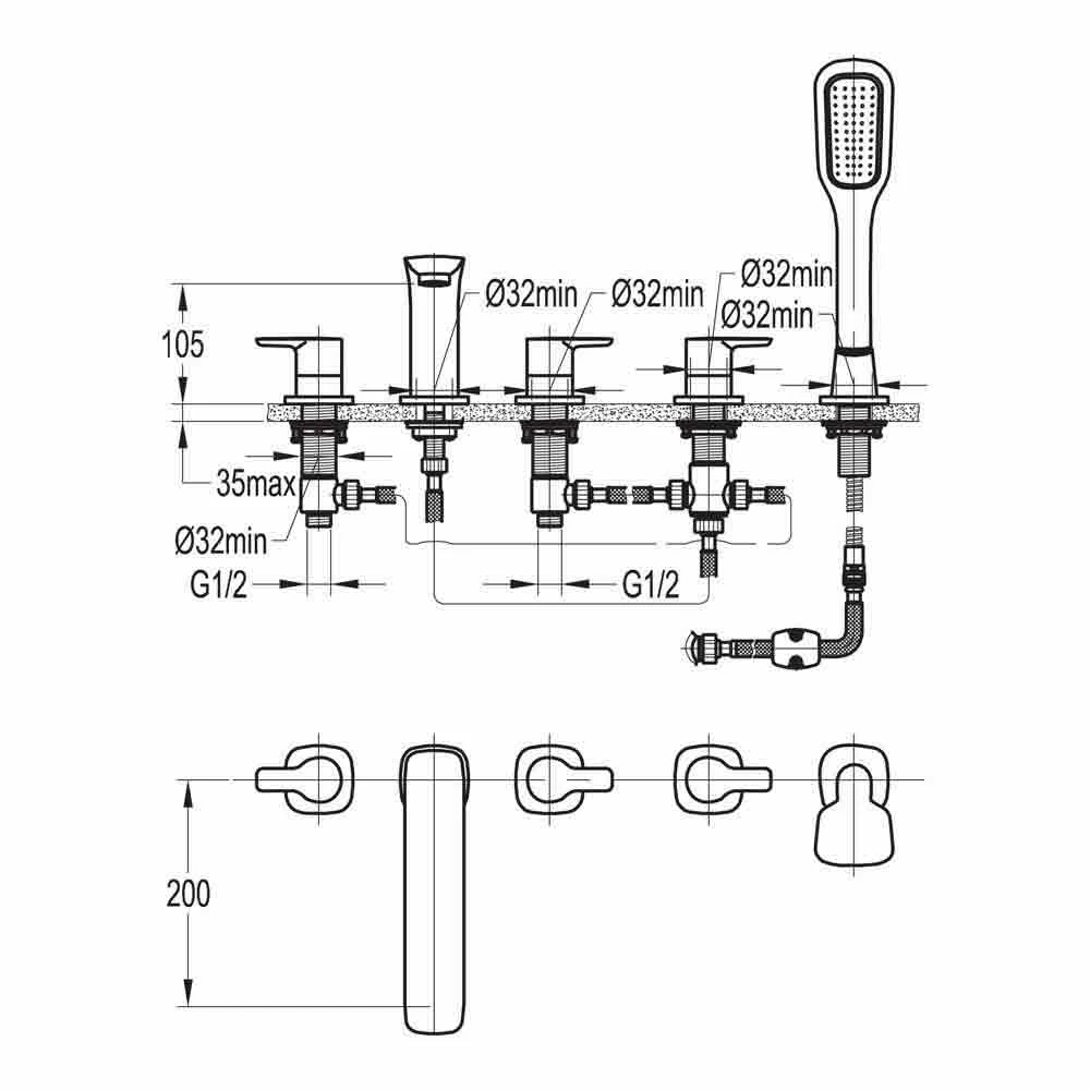 Flova Urban 5 Hole Deck Mounted Bath Shower Mixer With Pull Out Handset 6 Flova Urban 5 Hole Deck Mounted Bath Shower Mixer With Pull Out Handset - Image 4