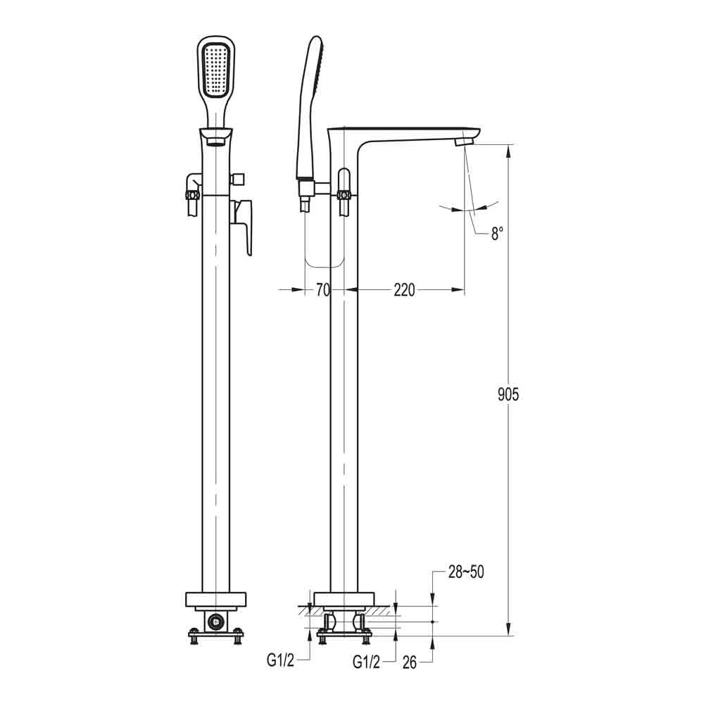 Flova Urban Floorstanding Bath Shower Mixer With Handset Kit 7 Flova Urban Floorstanding Bath Shower Mixer With Handset Kit - Image 5