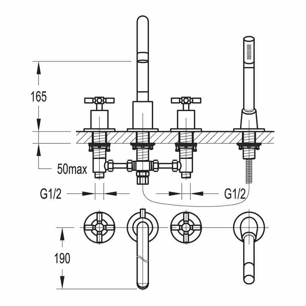 Flova XL 4 Hole Deck Mounted Bath Shower Mixer With Pull Out Handset 4 Flova XL 4 Hole Deck Mounted Bath Shower Mixer With Pull Out Handset - Image 2