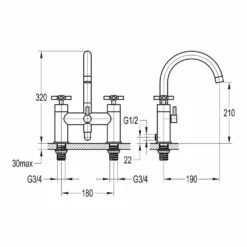 Flova XL Deck Mounted Bath Shower Mixer With Handset Kit 7 Flova XL Deck Mounted Bath Shower Mixer With Handset Kit -TAP WAREHOUSE Shop flova size drawing xlbsm