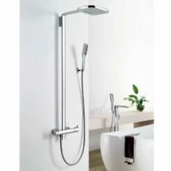 Flova Urban Thermostatic Shower Column With Handset & Dual Function Overhead Shower
