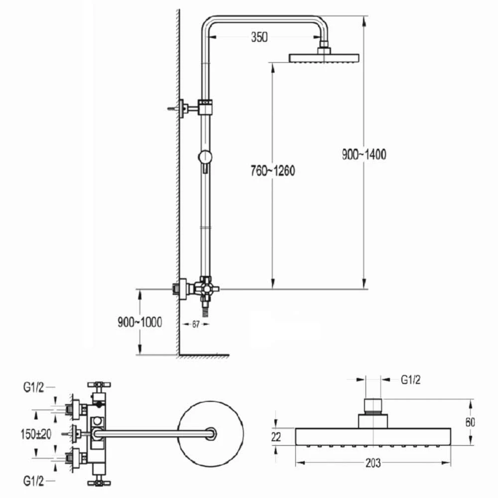 Flova XL Exposed Thermostatic Shower Column With Overhead Shower & Handset 7 Flova XL Exposed Thermostatic Shower Column With Overhead Shower & Handset - Image 5