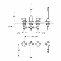Flova Levo 4 Hole Deck Mounted Bath Shower Mixer With Pull Out Handset -TAP WAREHOUSE Shop flovalevo lv4hbsm tech
