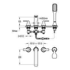 Flova Fusion 4 Hole Deck Mounted Bath Shower Mixer With Pull Out Handset -TAP WAREHOUSE Shop fn4hbsm flova fusion bath shower mixers techimage