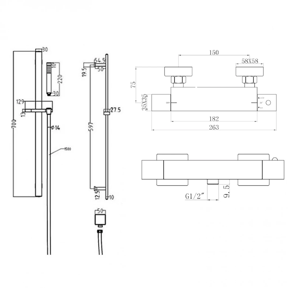 Graham Thermostatic Bar Shower Valve & Slide Rail Kit 5 Graham Thermostatic Bar Shower Valve & Slide Rail Kit - Image 3