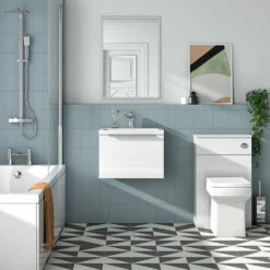 Harbour Alchemy 500mm Wall Hung Vanity Unit & Basin - Gloss White -TAP WAREHOUSE Shop harbou alchemy 500mm gloss white vanityu unit chrome handle lifestyle