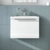 Harbour Alchemy 500mm Wall Hung Vanity Unit & Basin - Gloss White 1 Harbour Alchemy 500mm Wall Hung Vanity Unit & Basin - Gloss White -TAP WAREHOUSE Shop harbou alchemy 500mm gloss white vanityu unit chrome handle primary lifestyle