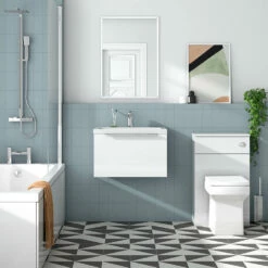 Harbour Alchemy 600mm Wall Hung Vanity Unit & Basin - Gloss White 25 Harbour Alchemy 600mm Wall Hung Vanity Unit & Basin - Gloss White -TAP WAREHOUSE Shop harbou alchemy 600mm gloss white vanityu unit chrome handle lifestyle