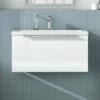 Harbour Alchemy 800mm Wall Hung Vanity Unit & Basin - Gloss White 1 Harbour Alchemy 800mm Wall Hung Vanity Unit & Basin - Gloss White -TAP WAREHOUSE Shop harbou alchemy 800mm gloss white vanityu unit chrome handle primary lifestyle
