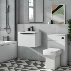 Harbour Status 500mm Wall Hung Vanity Unit & Basin - Gloss White With Matt Black Handle -TAP WAREHOUSE Shop harbou status 500mm gloss white vanity unit black handle lifestyle2