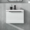 Harbour Status 500mm Wall Hung Vanity Unit & Basin - Gloss White With Matt Black Handle -TAP WAREHOUSE Shop harbou status 500mm gloss white vanity unit black handle primary lifestyle