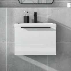 Harbour Status 500mm Wall Hung Vanity Unit & Basin - Gloss White With Matt Black Handle