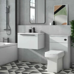 Harbour Status 600mm Wall Hung Vanity Unit & Basin - Gloss White With Matt Black Handle -TAP WAREHOUSE Shop harbou status 600mm gloss white vanity unit black handle lifestyle2