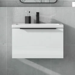 Harbour Status 600mm Wall Hung Vanity Unit & Basin - Gloss White With Matt Black Handle