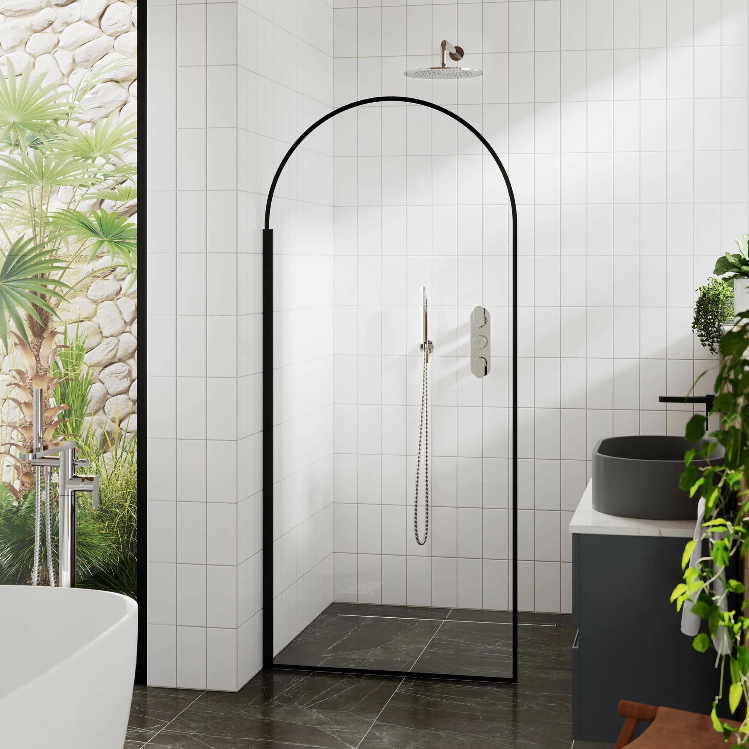 Harbour Contour Arched Matt Black 8mm Walk In Shower Panel - 900mm 5 Harbour Contour Arched Matt Black 8mm Walk In Shower Panel - 900mm - Image 3