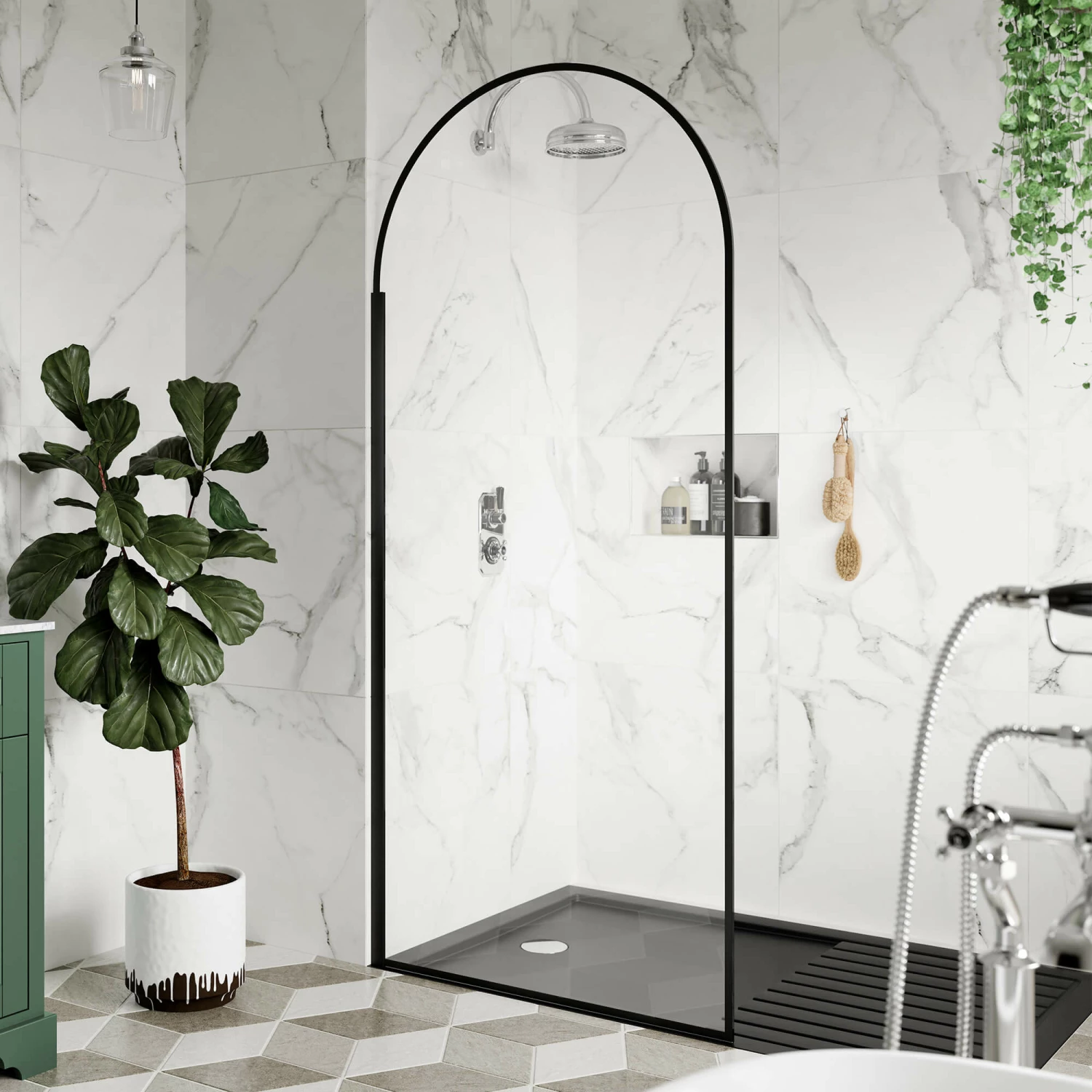 Harbour Contour Arched Matt Black 8mm Walk In Shower Panel - 900mm 6 Harbour Contour Arched Matt Black 8mm Walk In Shower Panel - 900mm - Image 4