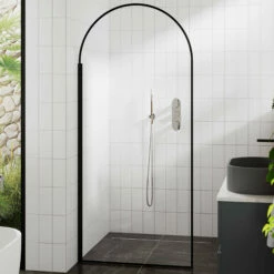 Harbour Contour Arched Matt Black 8mm Walk In Shower Panel - 900mm