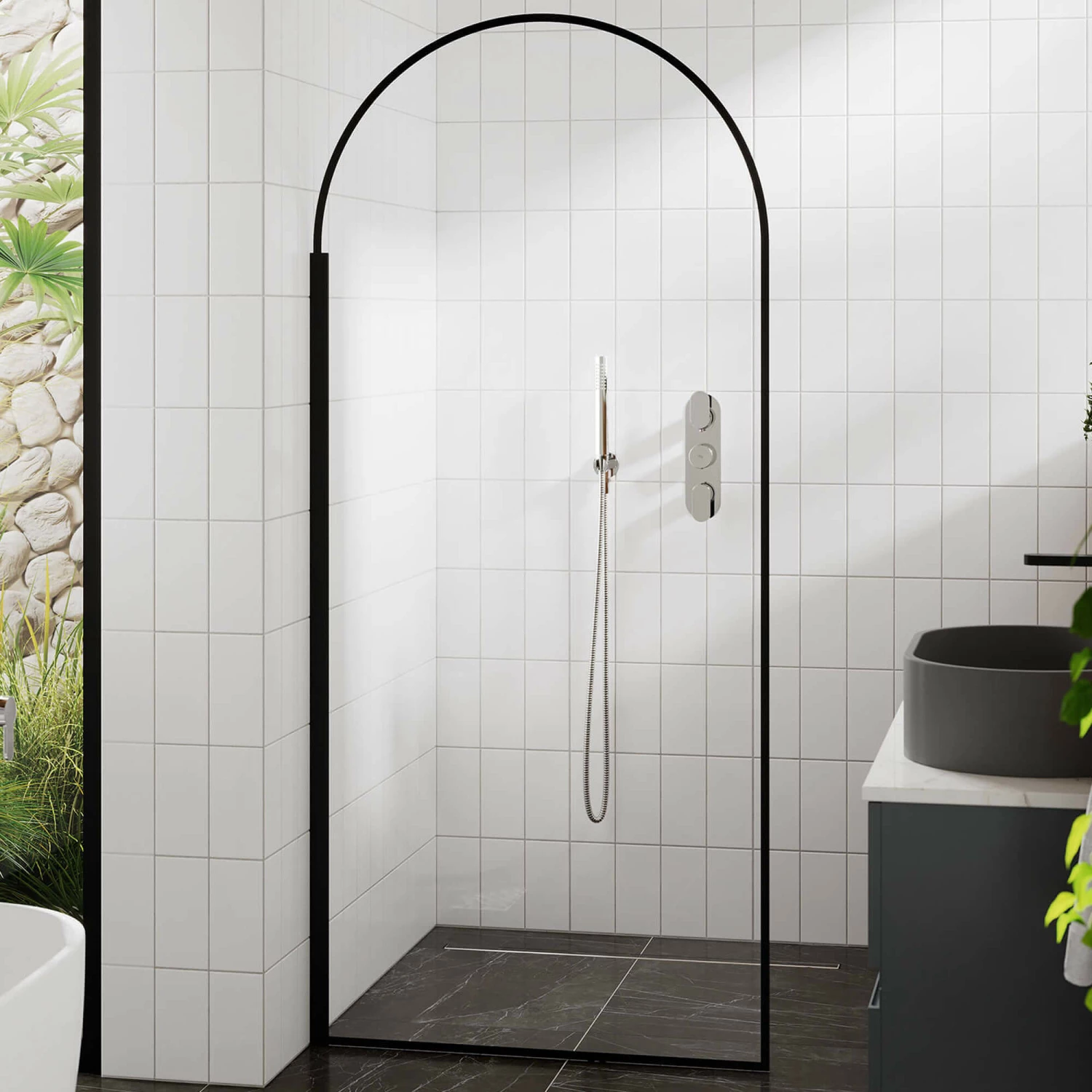 Harbour Contour Arched Matt Black 8mm Walk In Shower Panel - 900mm 3 Harbour Contour Arched Matt Black 8mm Walk In Shower Panel - 900mm