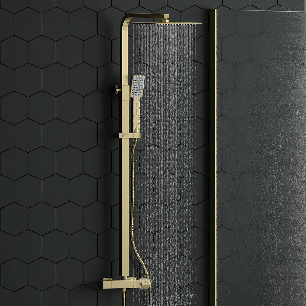 Drench Brushed Brass Square Thermostatic Rigid Riser Shower Kit 5 Drench Brushed Brass Square Thermostatic Rigid Riser Shower Kit - Image 3