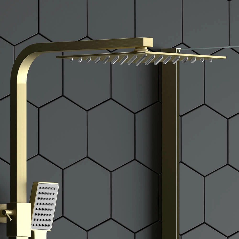 Drench Brushed Brass Square Thermostatic Rigid Riser Shower Kit 6 Drench Brushed Brass Square Thermostatic Rigid Riser Shower Kit - Image 4