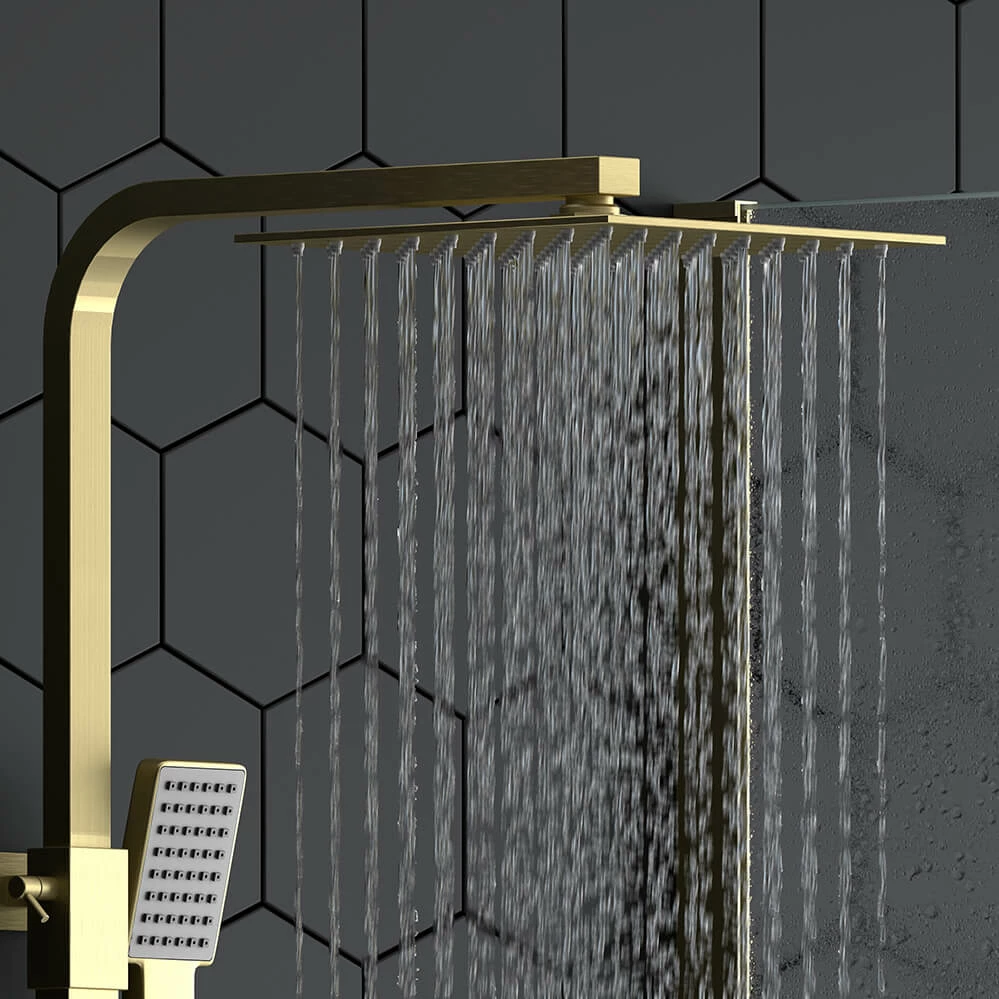 Drench Brushed Brass Square Thermostatic Rigid Riser Shower Kit 7 Drench Brushed Brass Square Thermostatic Rigid Riser Shower Kit - Image 5